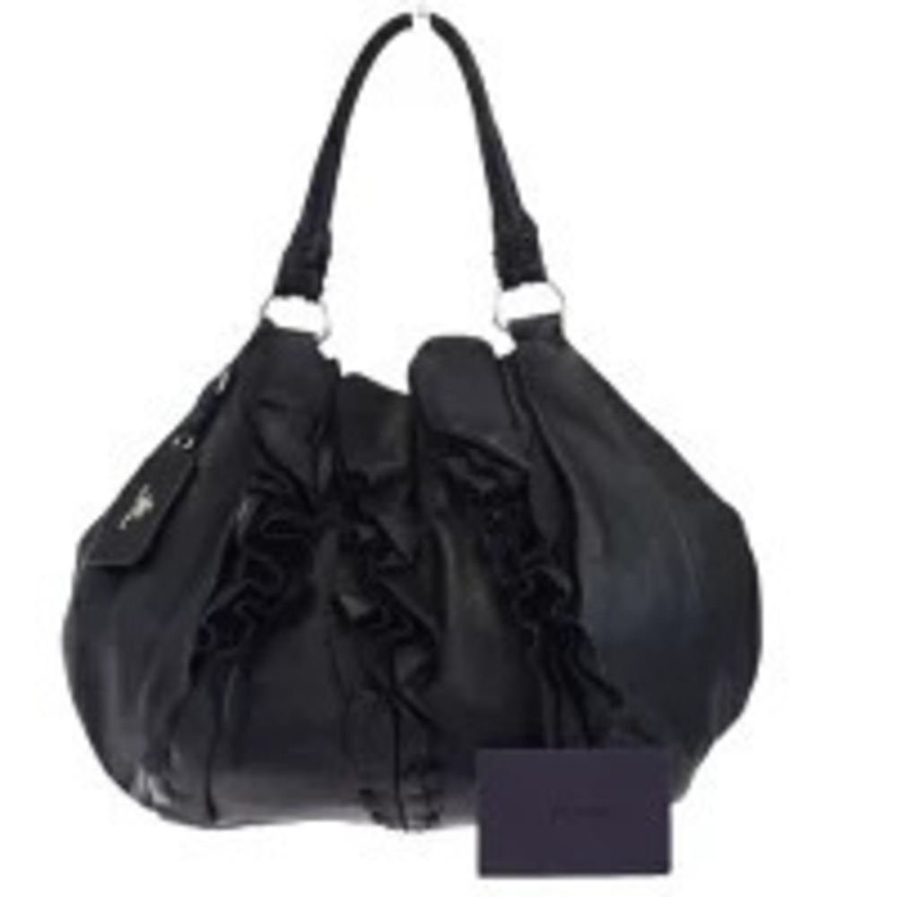 Prada Shoulder Bag Handbag Black Leather